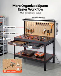 VEVOR Workbench 242.5 Lbs 47.2-Inch Heavy Duty Workbench with Pegboard Outlets