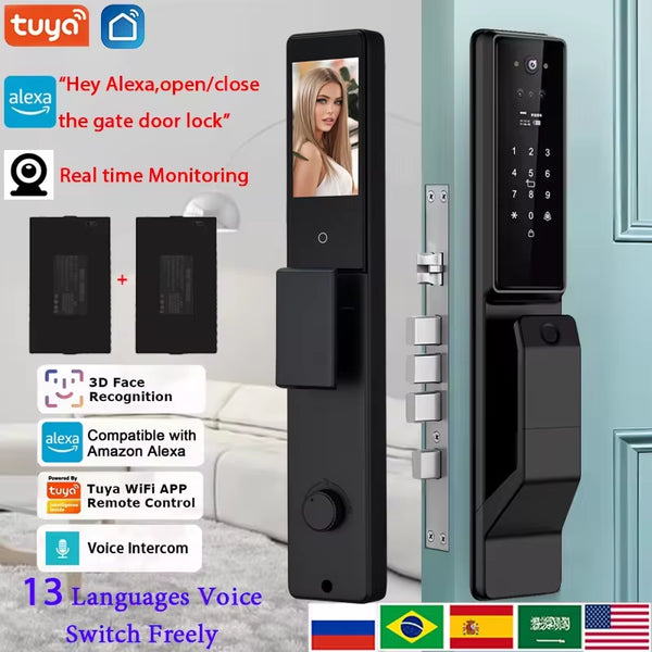 Smart Door Lock Built for Security, 3D Face Recognition, Alexa Voice Control, Tuya APP Connectivity