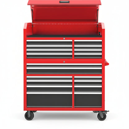 Tool Chest 18-Drawer | 66'' Large Rolling Tool Chest with Wheels | Detachable Top Metal Tool Box with Gas Struts | Lockable Rolling Tool Cabinet with Liners,Power Strip | Garage, Repair Shop, Workshop
