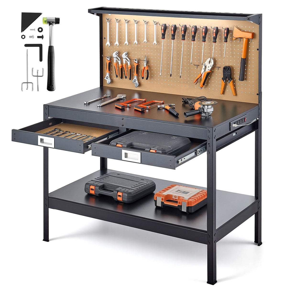 VEVOR Workbench 242.5 Lbs 47.2-Inch Heavy Duty Workbench with Pegboard Outlets