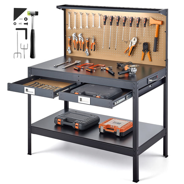 VEVOR Workbench 242.5 Lbs 47.2-Inch Heavy Duty Workbench with Pegboard Outlets