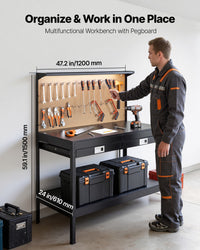 VEVOR Workbench 242.5 Lbs 47.2-Inch Heavy Duty Workbench with Pegboard Outlets