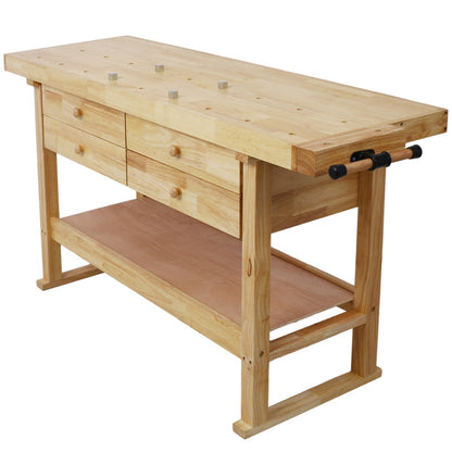 60In Workbench with 4 Drawers Wooden Workbench for Garage Workshop and Home