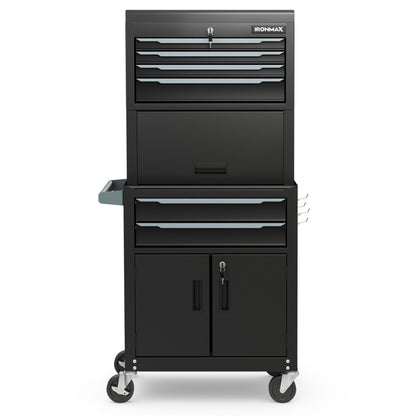 3-in-1 6-Drawer Rolling Tool Chest Storage Cabinet with Universal Wheels and Hooks