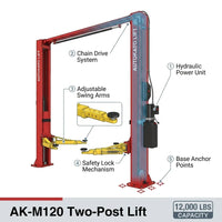 12000 Lbs Extra Height 167Inch 2 Post Lift Two Post Car Lift AK-M120 Auto Lift Car Lift Hoist 2 Post Car Lift (Extra Height, Red) — How It Works