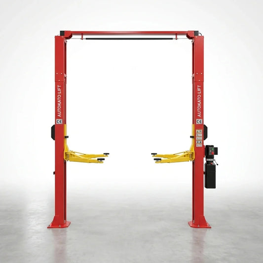 Two Post Car Lift Built to Handle 12000 lbs, Extra Height Design, Dual Hydraulic Chain Drive, 70 Inch Lift — Studio Shot